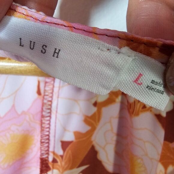 EUC LIKE NEW LUSH PINK / BROWN FLORAL V NECK BATWING SLEEVES TOP SIZE L - Picture 10 of 13